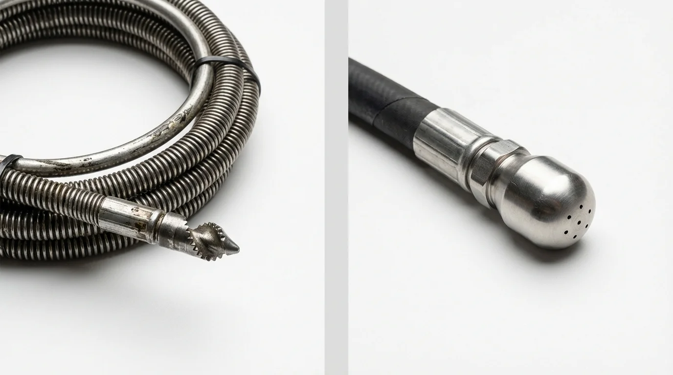 Drain snake cable and hydro jetting nozzle used for drain cleaning in Fort Hood, TX