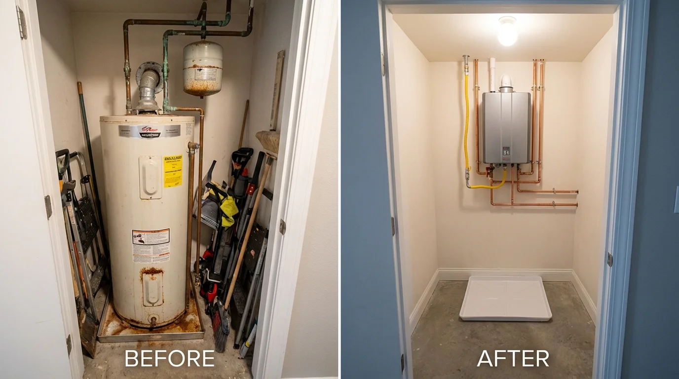 Tank water heater versus wall-mounted tankless unit comparison for Fort Hood, TX homeowners